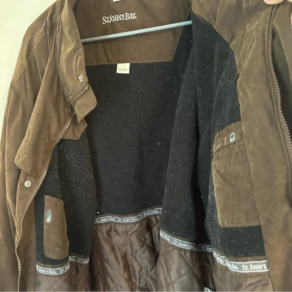VTG St.‎ John's Bay Men's Thick Faux Suede Bomber Jacket Brown Size 2XL